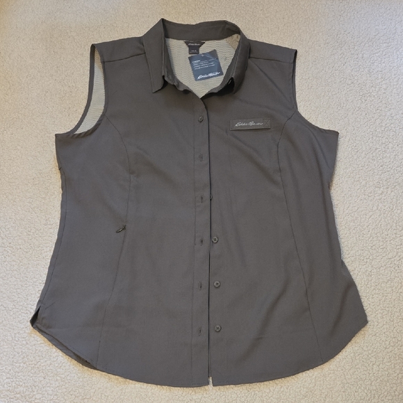 Eddie Bauer Charcoal Hiking/Trail Sleeveless Shirt Q8th Pocket And Air Flap. - Picture 1 of 6